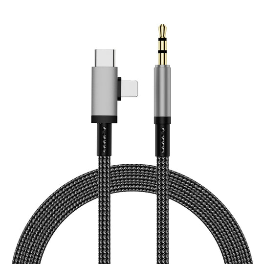2 in 1 8 Pin, USB-C / Type-C to 3.5mm Car AUX Audio Adapter Cable, Length:1m(Grey)