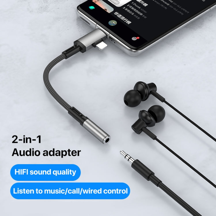 2 in 1 USB-C / Type-C, 8 Pin to 3.5mm Audio Adapter Cable, Length:15.6cm(Grey) - Earphone Adapter by buy2fix | Online Shopping UK | buy2fix