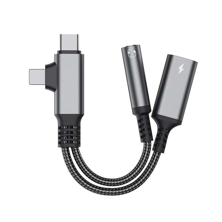 4 in 1 USB-C / Type-C, 8 Pin to 3.5mm, USB-C / Type-C Audio Adapter Cable, Length:70mm(Grey) - Earphone Adapter by buy2fix | Online Shopping UK | buy2fix