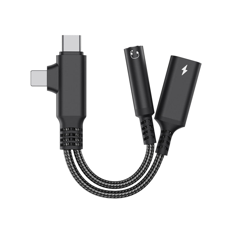 4 in 1 USB-C / Type-C, 8 Pin to 3.5mm, USB-C / Type-C Audio Adapter Cable, Length:70mm(Black) - Earphone Adapter by buy2fix | Online Shopping UK | buy2fix