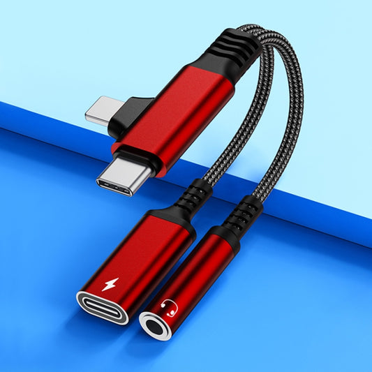 4 in 1 USB-C / Type-C, 8 Pin to 3.5mm, USB-C / Type-C Audio Adapter Cable, Length:70mm(Red) - Earphone Adapter by buy2fix | Online Shopping UK | buy2fix