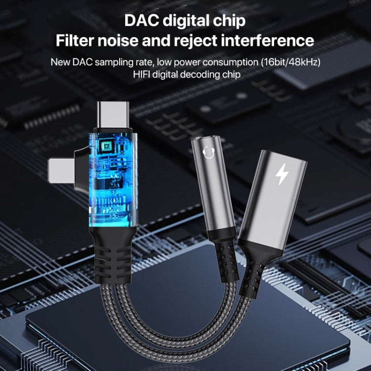 4 in 1 USB-C / Type-C, 8 Pin to 3.5mm, USB-C / Type-C Audio Adapter Cable, Length:70mm(Black) - Earphone Adapter by buy2fix | Online Shopping UK | buy2fix