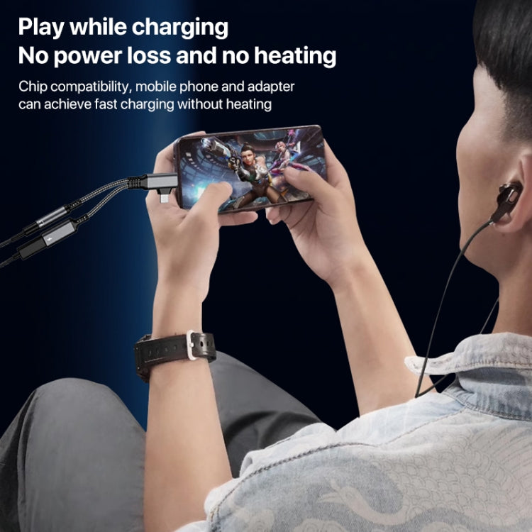 4 in 1 USB-C / Type-C, 8 Pin to 3.5mm, USB-C / Type-C Audio Adapter Cable, Length:70mm(Grey) - Earphone Adapter by buy2fix | Online Shopping UK | buy2fix