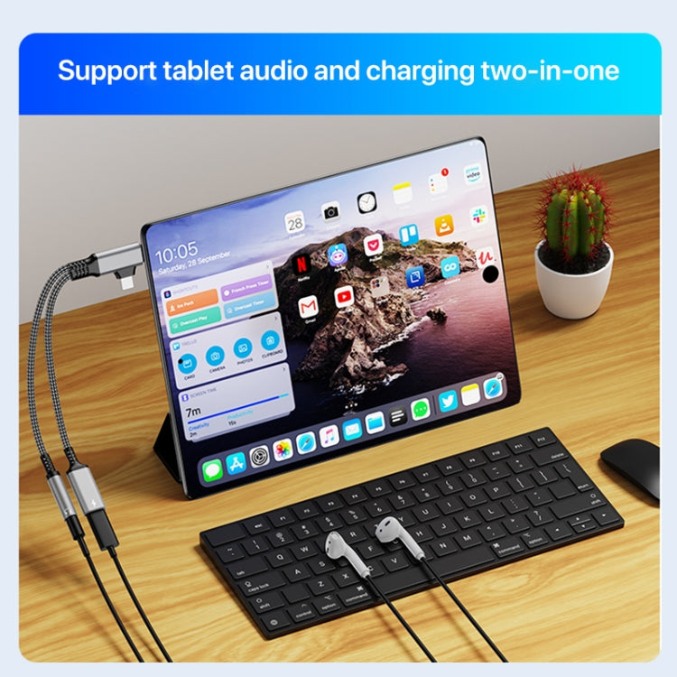 4 in 1 USB-C / Type-C, 8 Pin to 3.5mm, USB-C / Type-C Audio Adapter Cable, Length:70mm(Black) - Earphone Adapter by buy2fix | Online Shopping UK | buy2fix