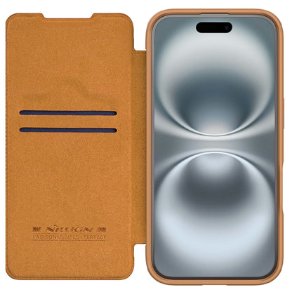 For iPhone 16 NILLKIN Qin Prop Series Flip Camera Cover Design Leather Phone Case(Brown) - iPhone 16 Cases by NILLKIN | Online Shopping UK | buy2fix