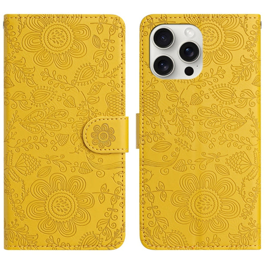 For iPhone 16 Pro Floral Embossed Pattern Leather Phone Case(Yellow) by buy2fix