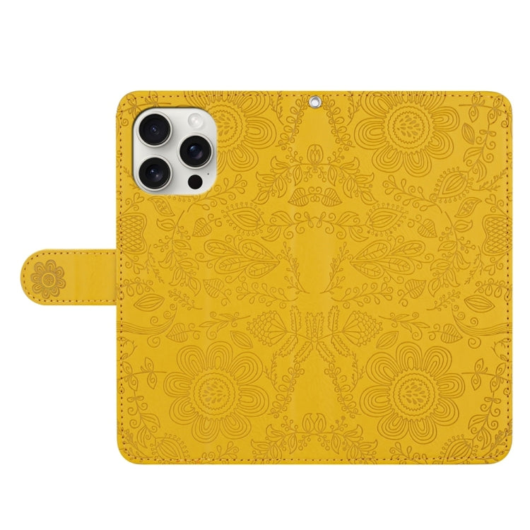 For iPhone 16 Pro Floral Embossed Pattern Leather Phone Case(Yellow) by buy2fix