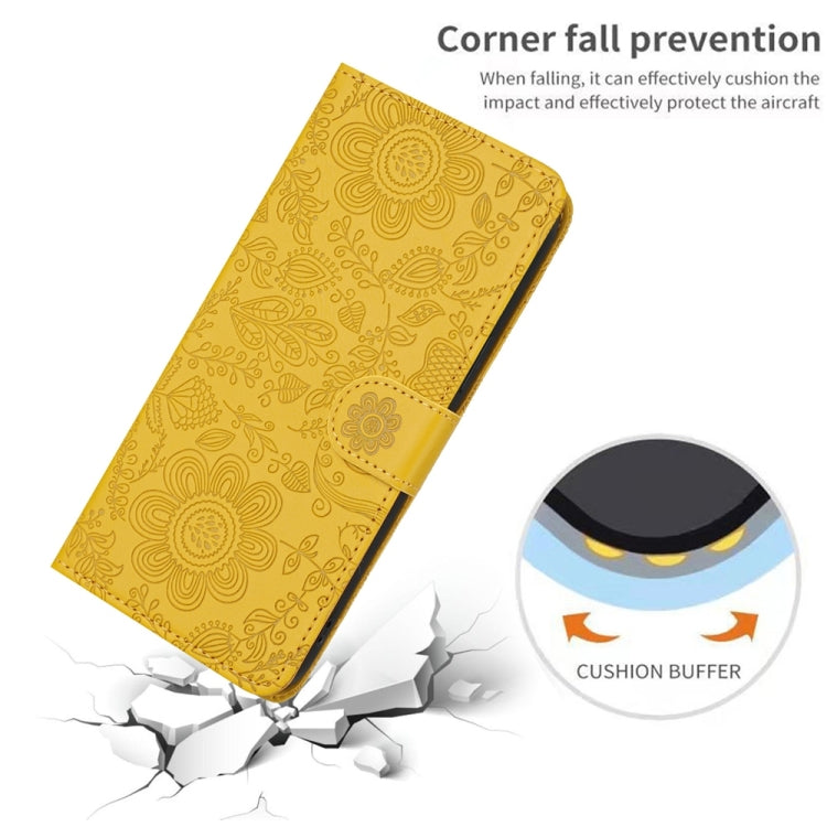 For iPhone 16 Pro Floral Embossed Pattern Leather Phone Case(Yellow) by buy2fix