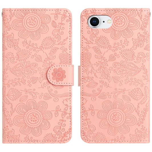 For iPhone 16e Floral Embossed Pattern Leather Phone Case(Pink) by buy2fix