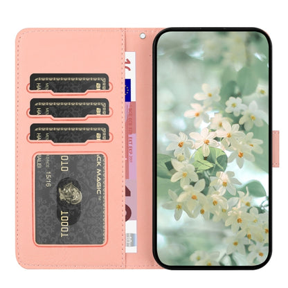 For iPhone 16e Floral Embossed Pattern Leather Phone Case(Pink) by buy2fix