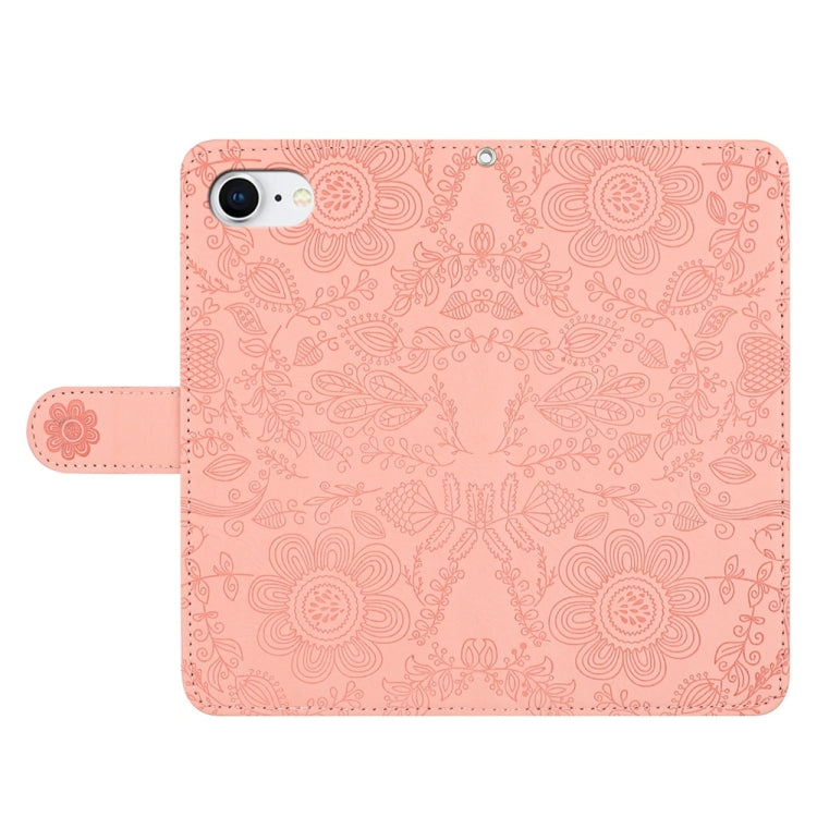 For iPhone 16e Floral Embossed Pattern Leather Phone Case(Pink) by buy2fix