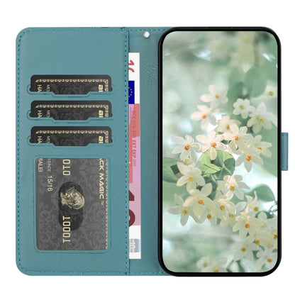 For iPhone 16e Floral Embossed Pattern Leather Phone Case(Dark Green) by buy2fix