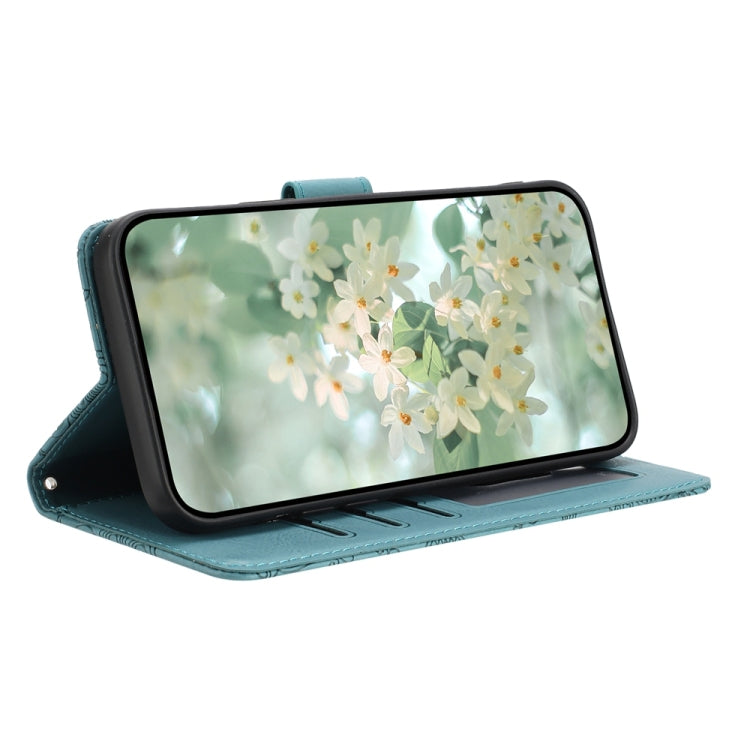 For iPhone 16e Floral Embossed Pattern Leather Phone Case(Dark Green) by buy2fix