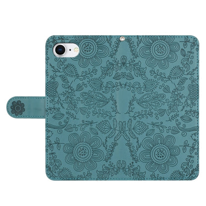 For iPhone 16e Floral Embossed Pattern Leather Phone Case(Dark Green) by buy2fix