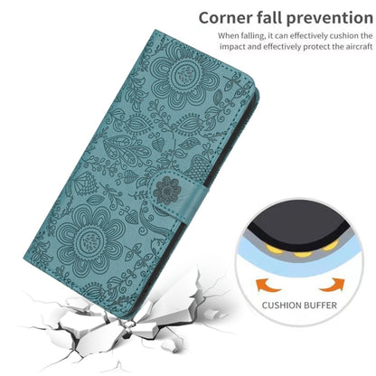 For iPhone 16e Floral Embossed Pattern Leather Phone Case(Dark Green) by buy2fix