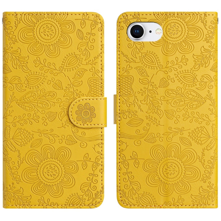 For iPhone 16e Floral Embossed Pattern Leather Phone Case(Yellow) by buy2fix