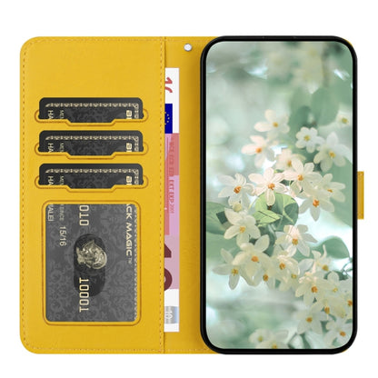 For iPhone 16e Floral Embossed Pattern Leather Phone Case(Yellow) by buy2fix