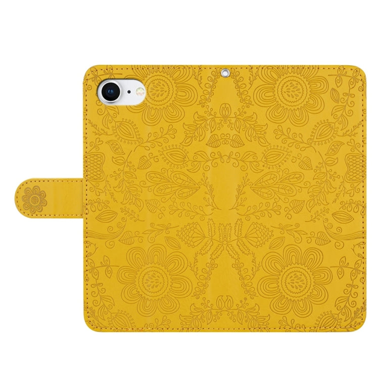 For iPhone 16e Floral Embossed Pattern Leather Phone Case(Yellow) by buy2fix
