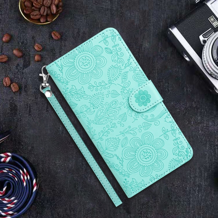 For iPhone 16e Floral Embossed Pattern Leather Phone Case(Light Green) by buy2fix