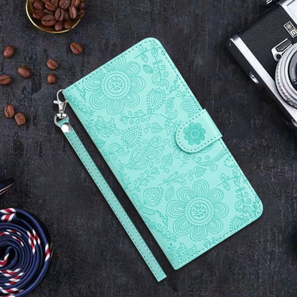 For iPhone 16e Floral Embossed Pattern Leather Phone Case(Light Green) by buy2fix