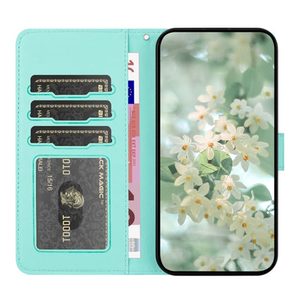 For iPhone 16e Floral Embossed Pattern Leather Phone Case(Light Green) by buy2fix