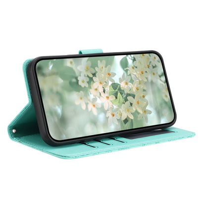 For iPhone 16e Floral Embossed Pattern Leather Phone Case(Light Green) by buy2fix