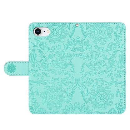 For iPhone 16e Floral Embossed Pattern Leather Phone Case(Light Green) by buy2fix