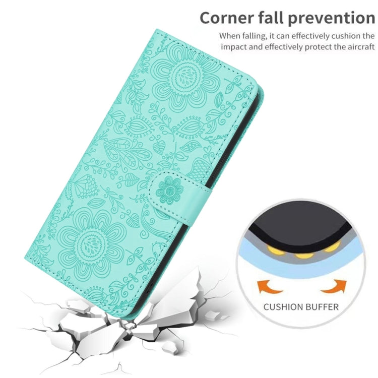 For iPhone 16e Floral Embossed Pattern Leather Phone Case(Light Green) by buy2fix