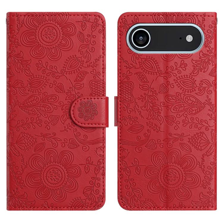 For iPhone Air Floral Embossed Pattern Leather Phone Case(Red) - iPhone Air Cases by buy2fix | Online Shopping UK | buy2fix