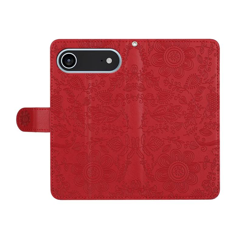 For iPhone Air Floral Embossed Pattern Leather Phone Case(Red) - iPhone Air Cases by buy2fix | Online Shopping UK | buy2fix