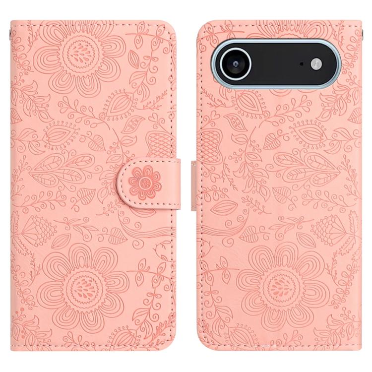 For iPhone Air Floral Embossed Pattern Leather Phone Case(Pink) - iPhone Air Cases by buy2fix | Online Shopping UK | buy2fix