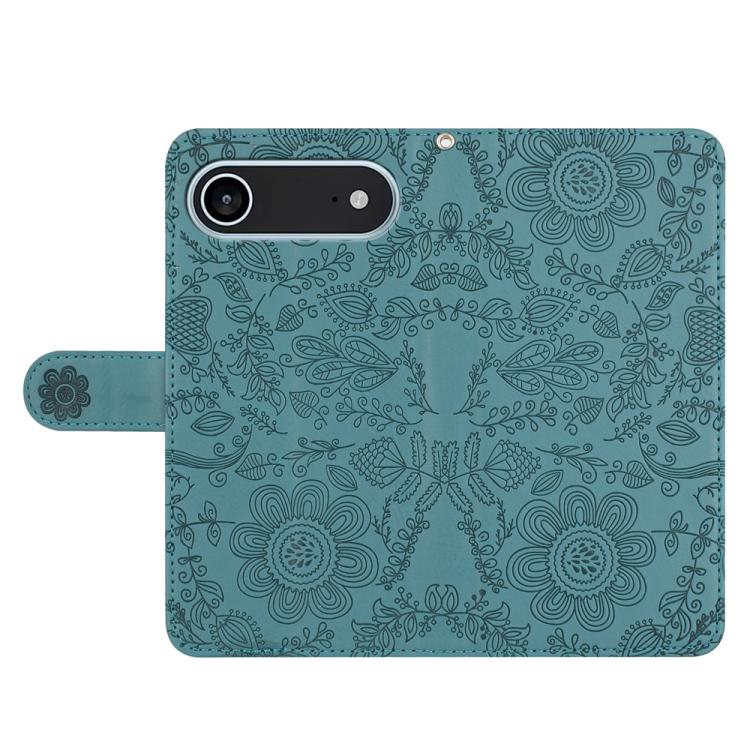 For iPhone Air Floral Embossed Pattern Leather Phone Case(Dark Green) - iPhone Air Cases by buy2fix | Online Shopping UK | buy2fix