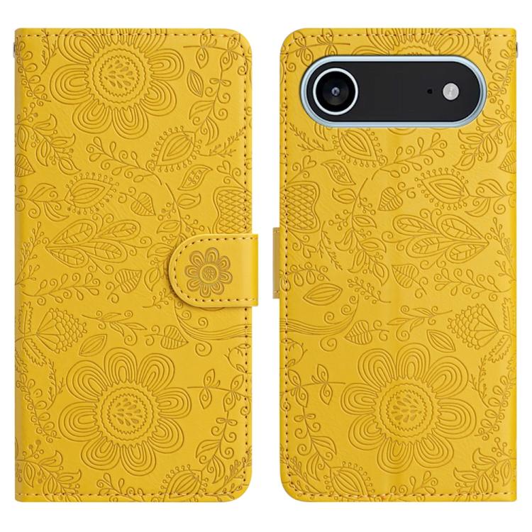 For iPhone Air Floral Embossed Pattern Leather Phone Case(Yellow) - iPhone Air Cases by buy2fix | Online Shopping UK | buy2fix