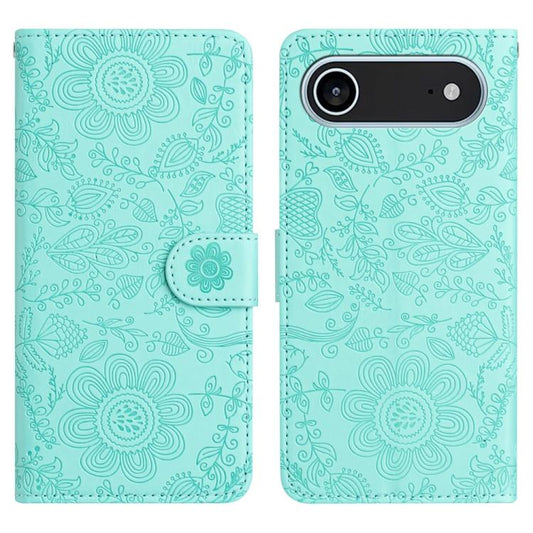 For iPhone Air Floral Embossed Pattern Leather Phone Case(Light Green) - iPhone Air Cases by buy2fix | Online Shopping UK | buy2fix