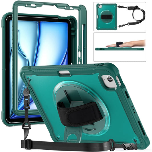 For iPad Air 11 2025 / 2024 Heavy Duty Hybrid Tablet Case with Hand Grip & Strap(Dark Green) - iPad Air 11 2025 / 2024 Cases by buy2fix | Online Shopping UK | buy2fix