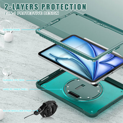 For iPad Air 11 2025 / 2024 Heavy Duty Hybrid Tablet Case with Hand Grip & Strap(Dark Green) by buy2fix