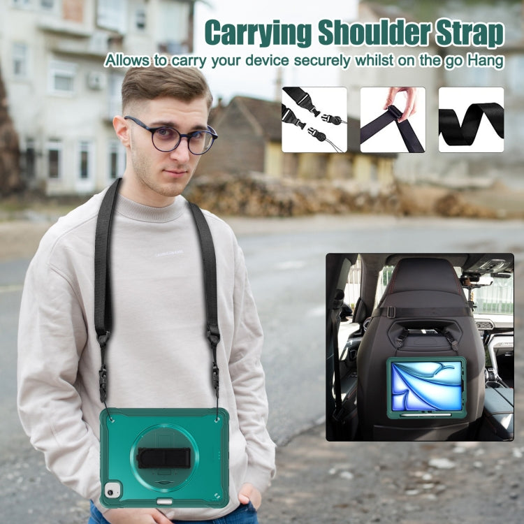 For iPad Air 11 2025 / 2024 Heavy Duty Hybrid Tablet Case with Hand Grip & Strap(Dark Green) by buy2fix
