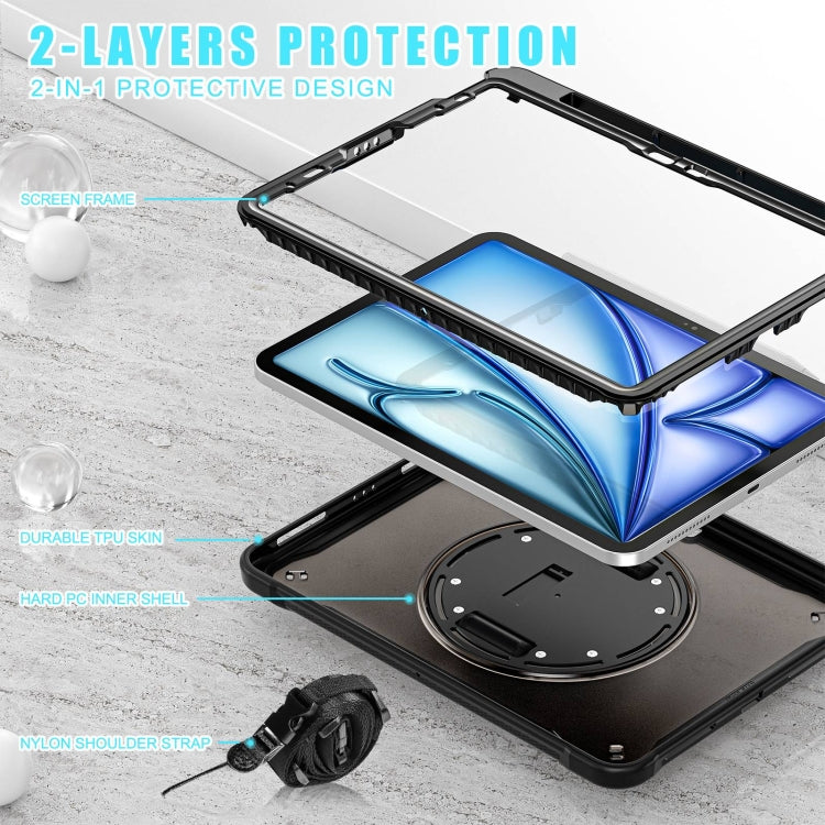 For iPad Air 11 2025 / 2024 Heavy Duty Hybrid Tablet Case with Hand Grip & Strap(Black) by buy2fix