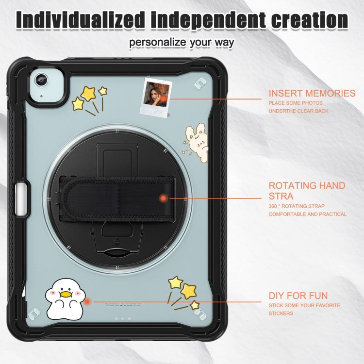 For iPad Air 11 2025 / 2024 Heavy Duty Hybrid Tablet Case with Hand Grip & Strap(Black Transparent) by buy2fix