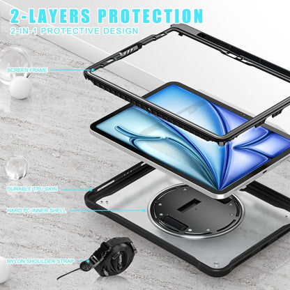 For iPad Air 11 2025 / 2024 Heavy Duty Hybrid Tablet Case with Hand Grip & Strap(Black Transparent) by buy2fix