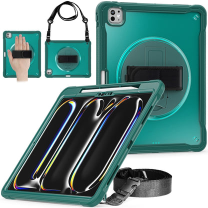 For iPad Pro 11 2024 Heavy Duty Hybrid Tablet Case with Hand Grip & Strap(Dark Green) - iPad Pro 11 2024 Cases by buy2fix | Online Shopping UK | buy2fix