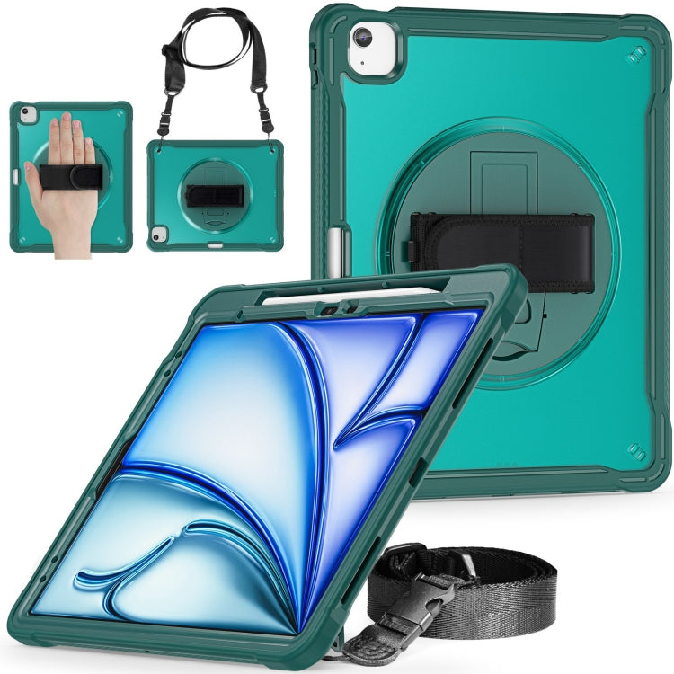 For iPad Air 13 2025 / 2024 Heavy Duty Hybrid Tablet Case with Hand Grip & Strap(Dark Green) - iPad Air 13 2025 / 2024 Cases by buy2fix | Online Shopping UK | buy2fix