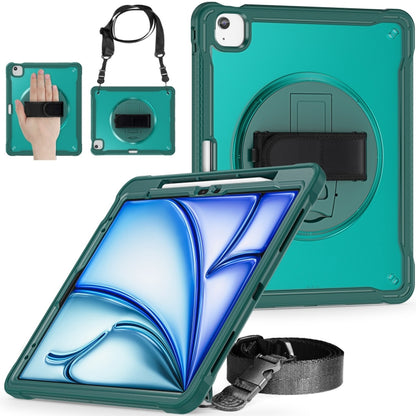 For iPad Air 13 2025 / 2024 Heavy Duty Hybrid Tablet Case with Hand Grip & Strap(Dark Green) - iPad Air 13 2025 / 2024 Cases by buy2fix | Online Shopping UK | buy2fix
