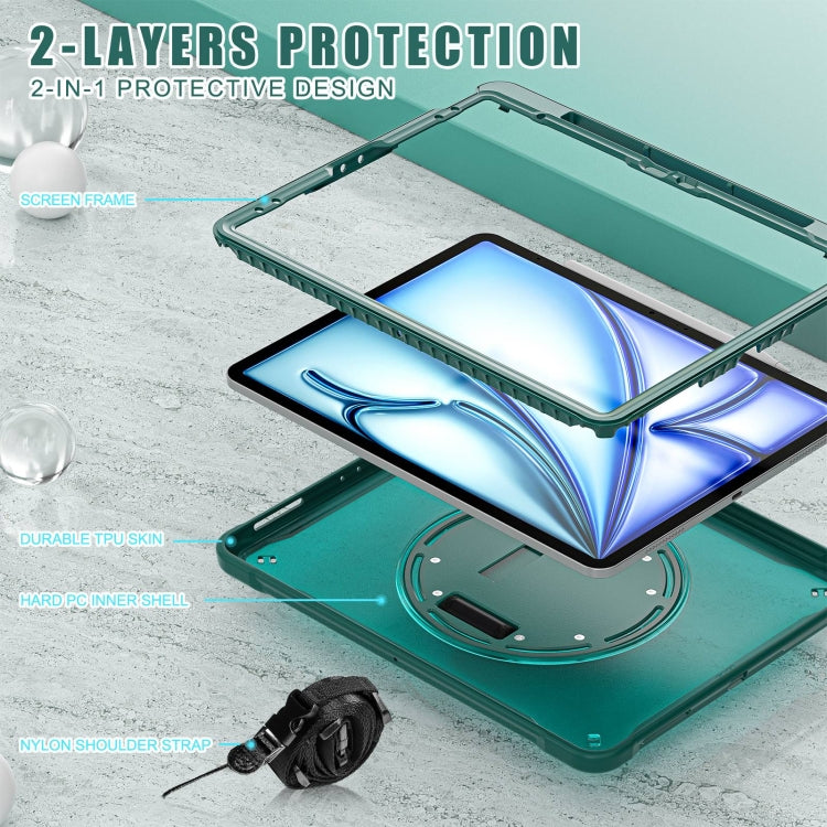 For iPad Air 13 2025 / 2024 Heavy Duty Hybrid Tablet Case with Hand Grip & Strap(Dark Green) - iPad Air 13 2025 / 2024 Cases by buy2fix | Online Shopping UK | buy2fix