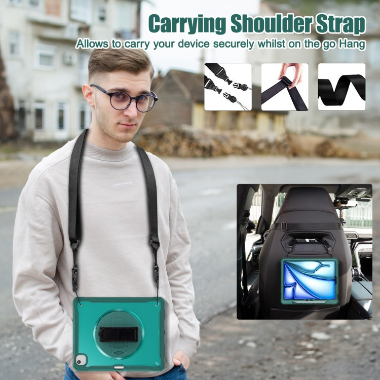 For iPad Air 13 2025 / 2024 Heavy Duty Hybrid Tablet Case with Hand Grip & Strap(Dark Green) - iPad Air 13 2025 / 2024 Cases by buy2fix | Online Shopping UK | buy2fix