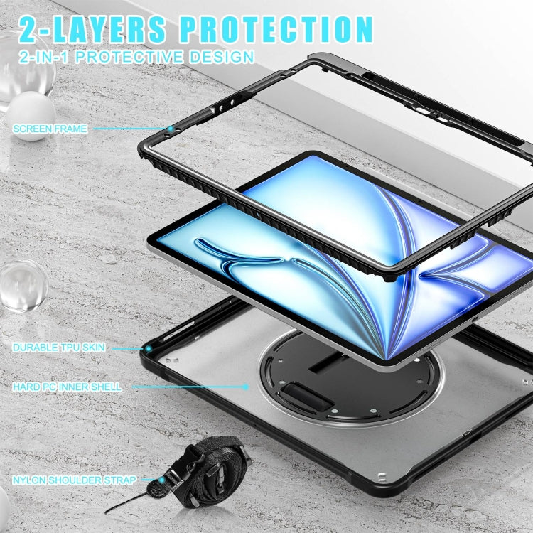 For iPad Air 13 2025 / 2024 Heavy Duty Hybrid Tablet Case with Hand Grip & Strap(Black Transparent) - iPad Air 13 2025 / 2024 Cases by buy2fix | Online Shopping UK | buy2fix