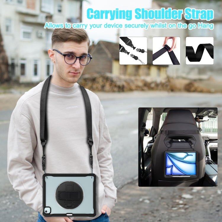 For iPad Air 13 2025 / 2024 Heavy Duty Hybrid Tablet Case with Hand Grip & Strap(Black Transparent) - iPad Air 13 2025 / 2024 Cases by buy2fix | Online Shopping UK | buy2fix
