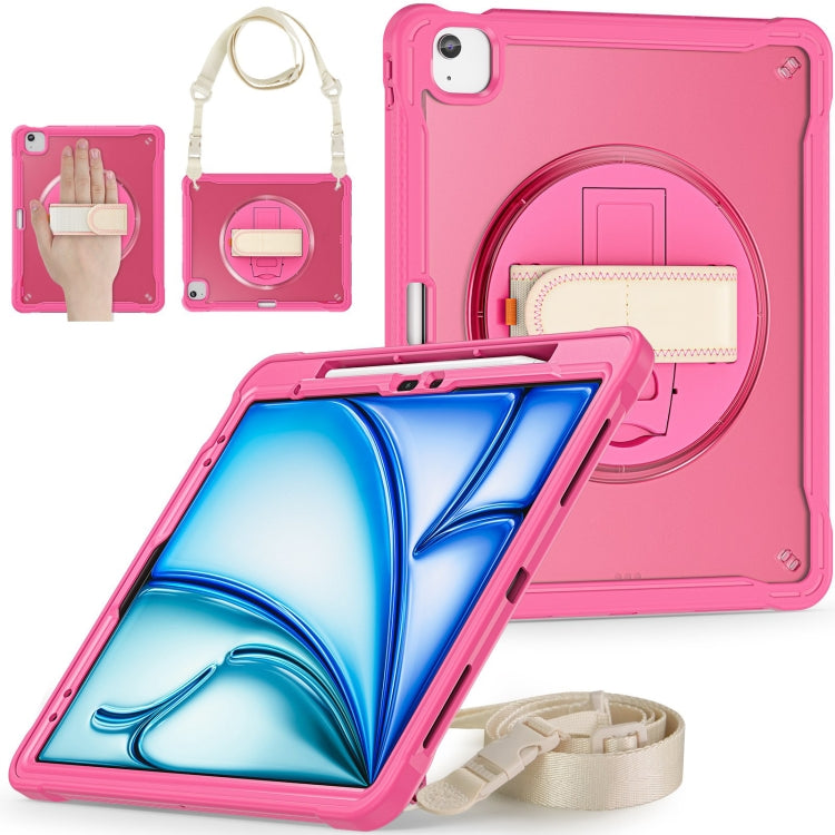 For iPad Air 13 2025 / 2024 Heavy Duty Hybrid Tablet Case with Hand Grip & Strap(Rose Red) - iPad Air 13 2025 / 2024 Cases by buy2fix | Online Shopping UK | buy2fix