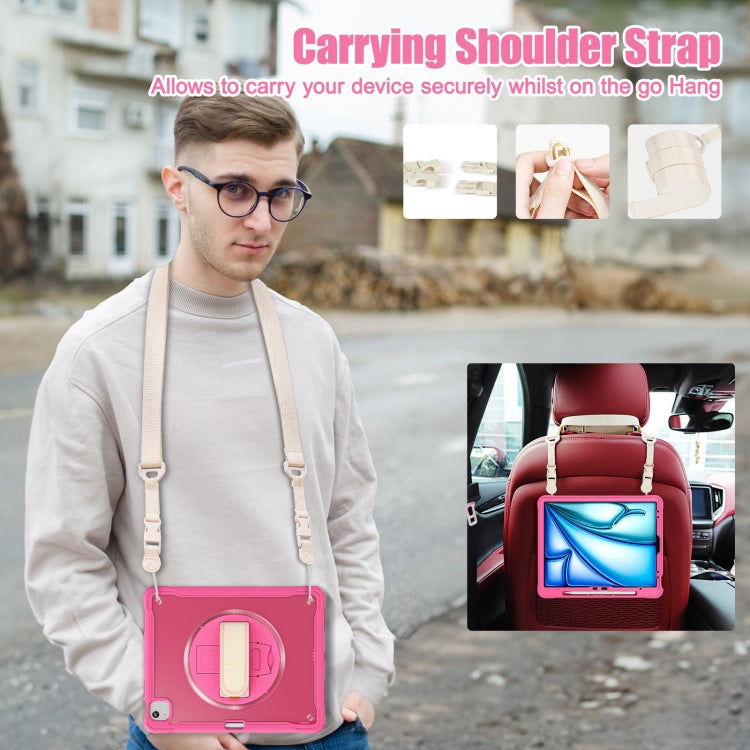 For iPad Air 13 2025 / 2024 Heavy Duty Hybrid Tablet Case with Hand Grip & Strap(Rose Red) - iPad Air 13 2025 / 2024 Cases by buy2fix | Online Shopping UK | buy2fix