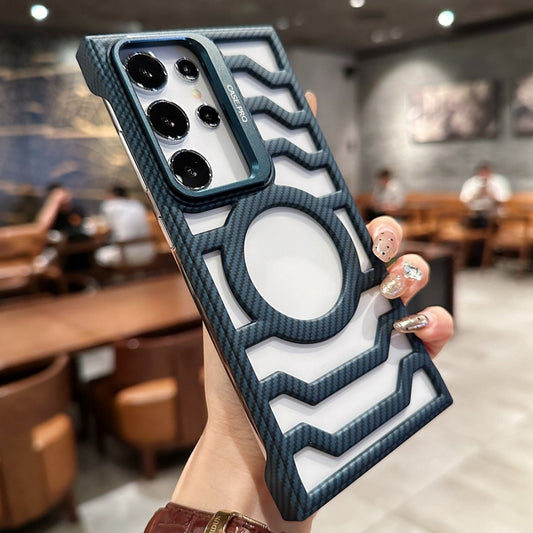 For Samsung Galaxy S24 Ultra 5G Borderless Carbon Fiber Lens Protection Bracket MagSafe Phone Case(Blue) - Galaxy S24 Ultra 5G Cases by buy2fix | Online Shopping UK | buy2fix